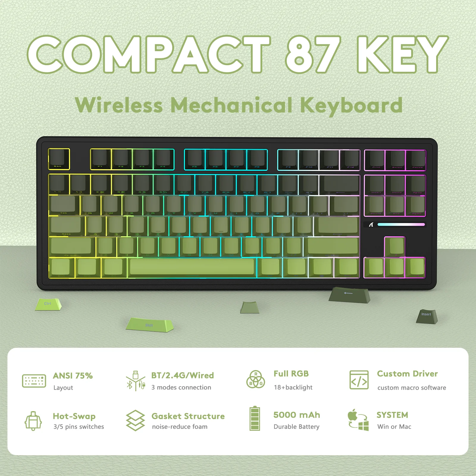 ATTACK SHARK M87PRO Wireless Mechanical Keyboard with Side Printed PBT Keycaps - Image 20