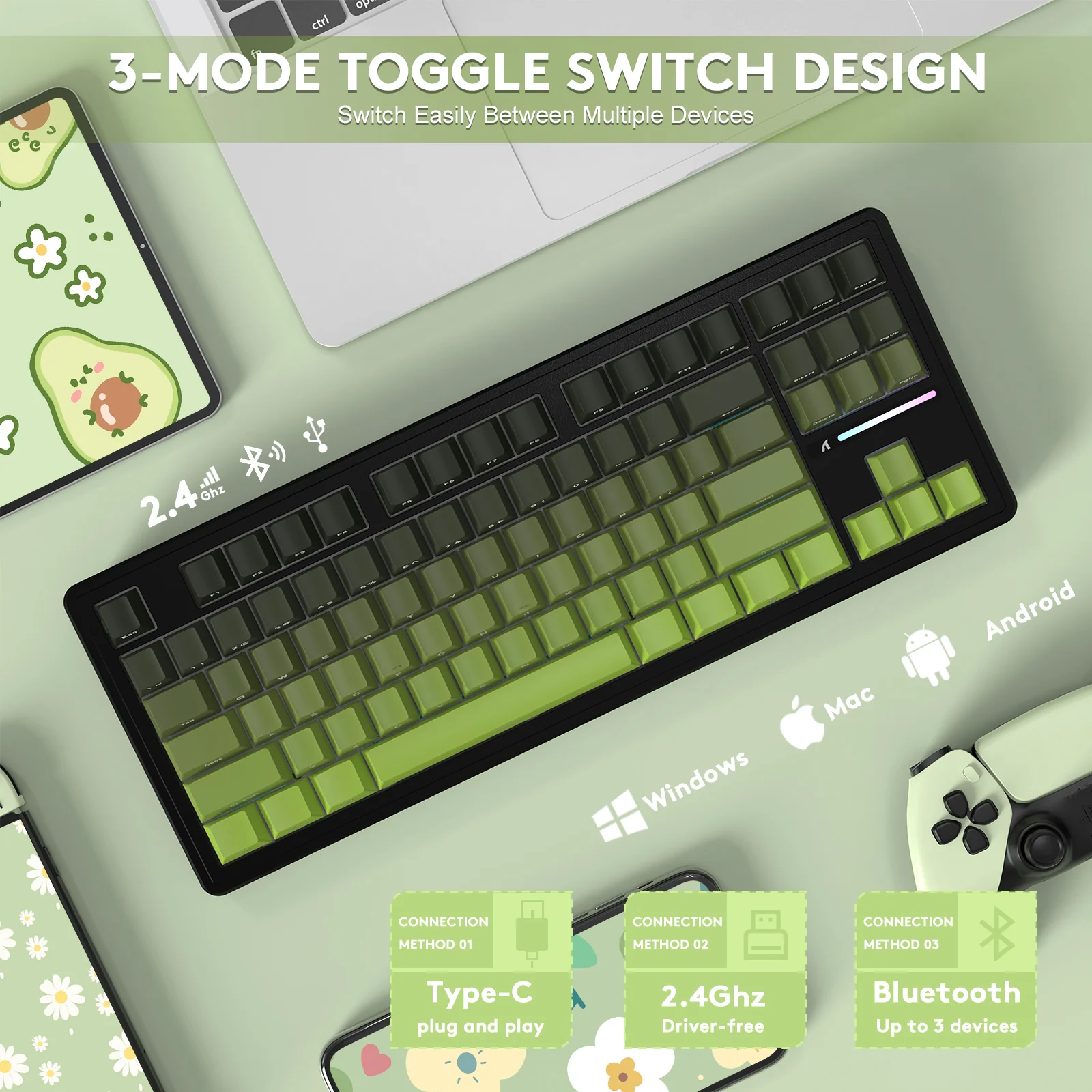 ATTACK SHARK M87PRO Wireless Mechanical Keyboard with Side Printed PBT Keycaps - Image 21