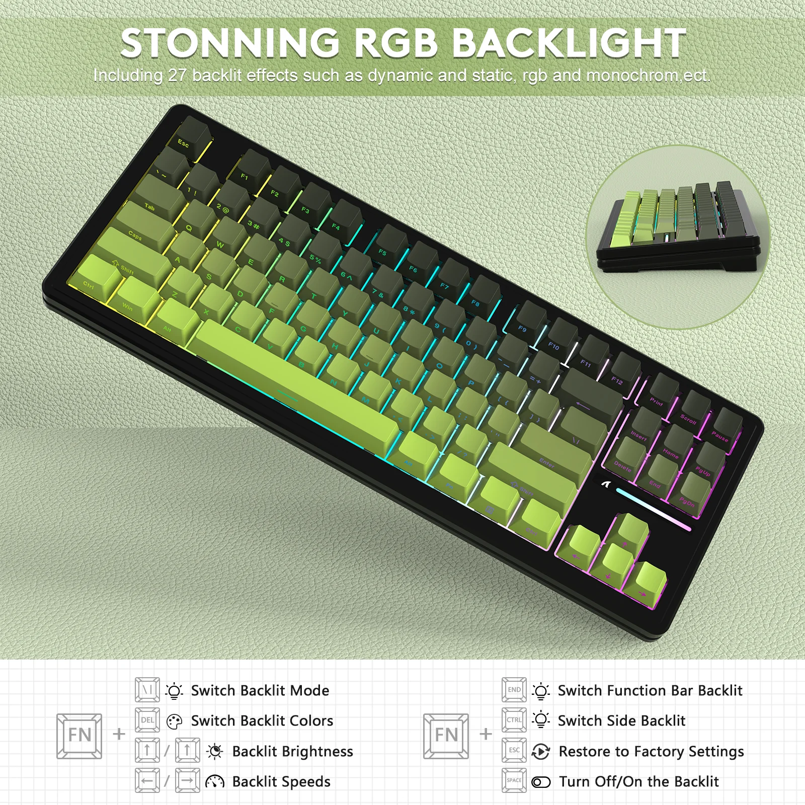 ATTACK SHARK M87PRO Wireless Mechanical Keyboard with Side Printed PBT Keycaps - Image 24