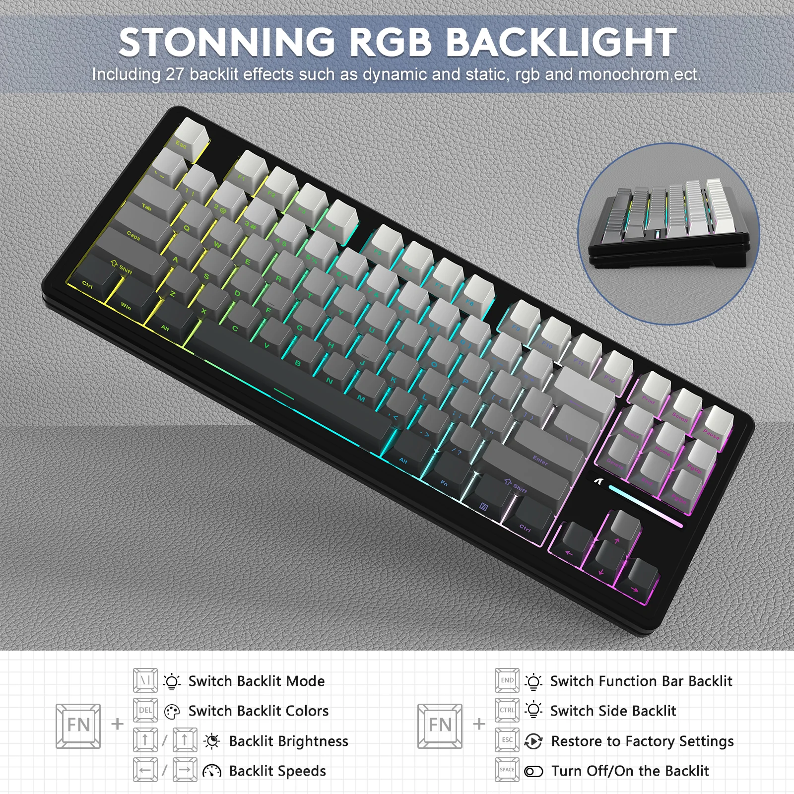 ATTACK SHARK M87PRO Wireless Mechanical Keyboard with Side Printed PBT Keycaps - Image 6