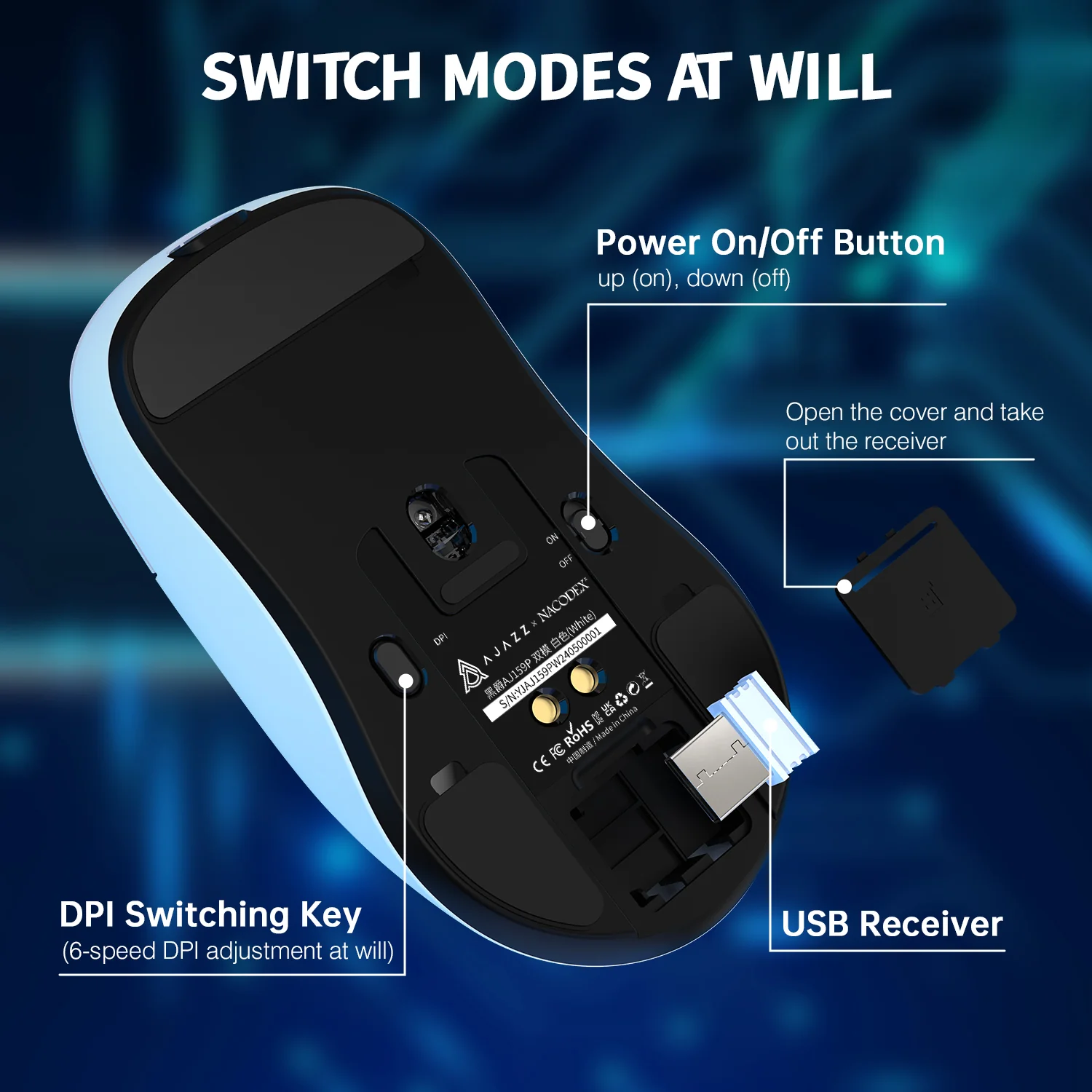 ATTACK SHARK x AJ159P Tri-mode Gaming Mouse with with Magnetic Charging Dock - Image 9