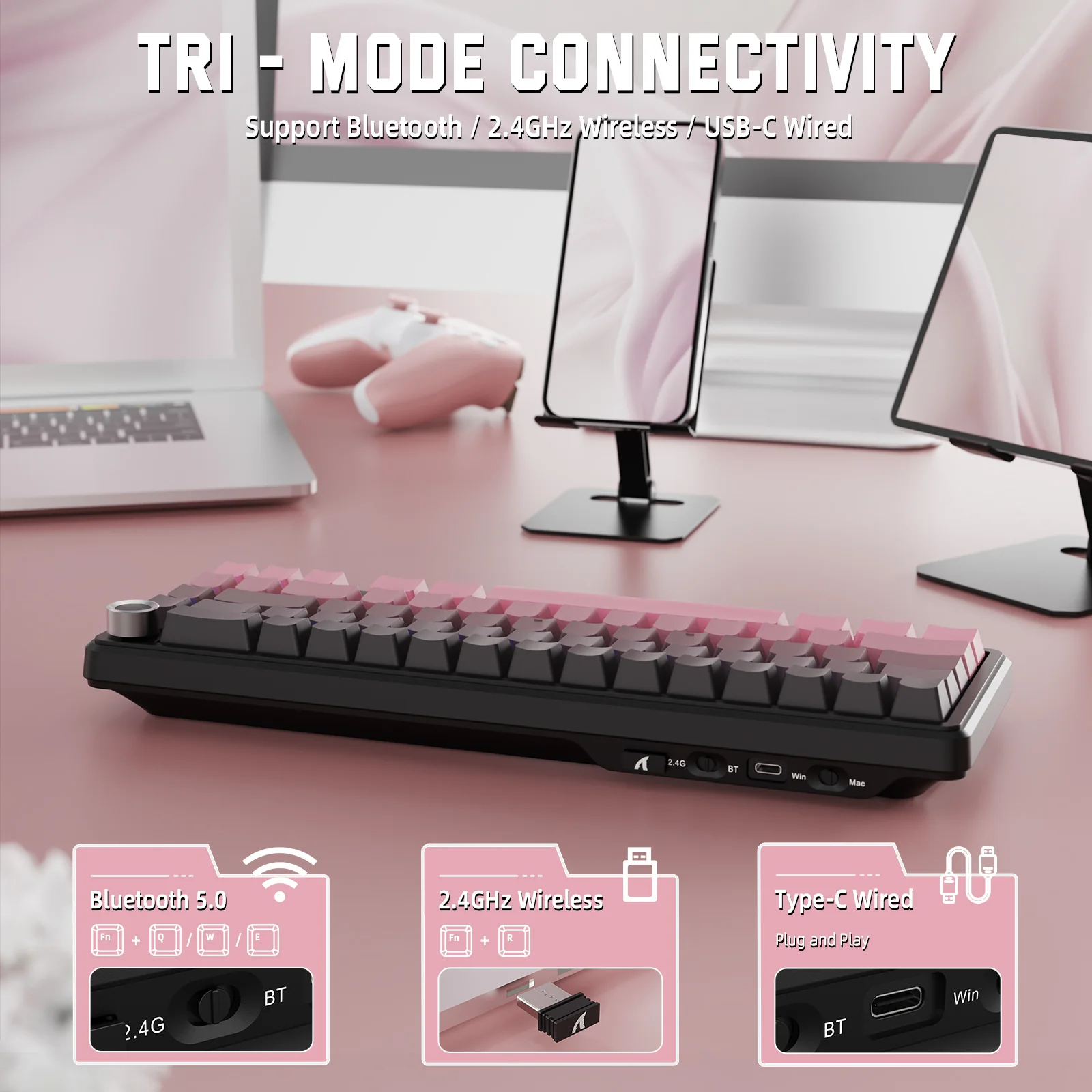 ATTACK SHARK X66 Wireless Mechanical Keyboard with Side Printed PBT Keycaps - Image 12