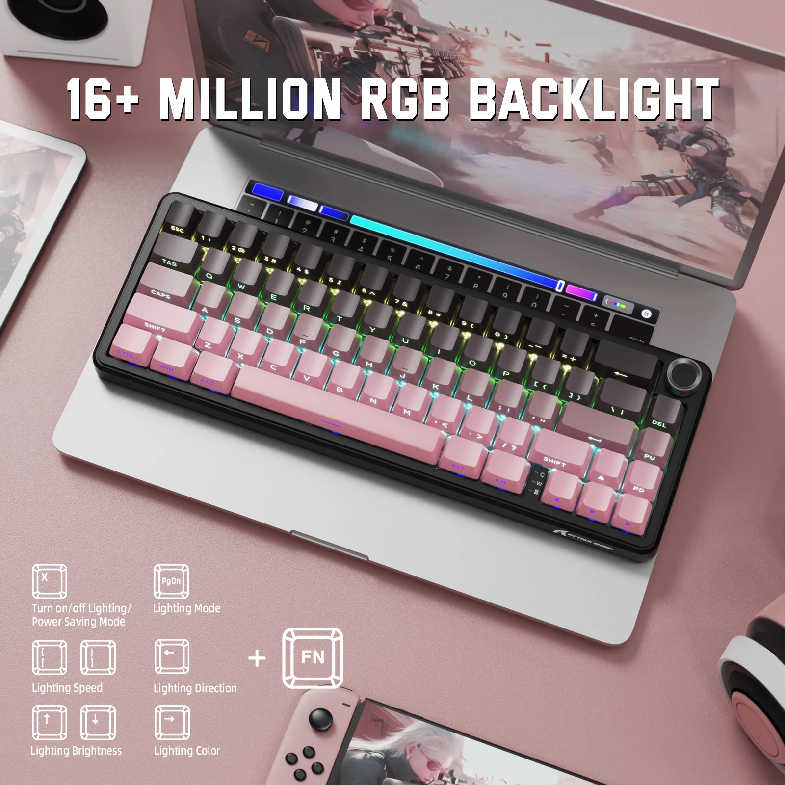ATTACK SHARK X66 Wireless Mechanical Keyboard with Side Printed PBT Keycaps - Image 14