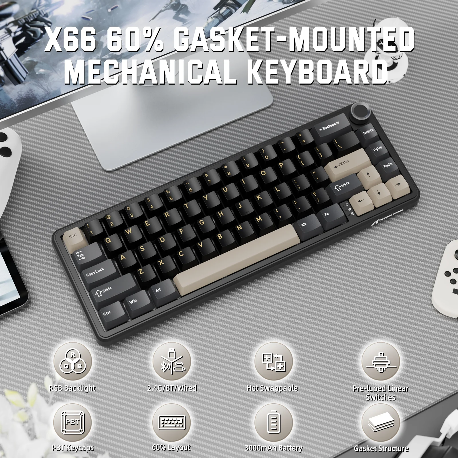 ATTACK SHARK X66 Wireless Mechanical Keyboard with Side Printed PBT Keycaps - Image 29