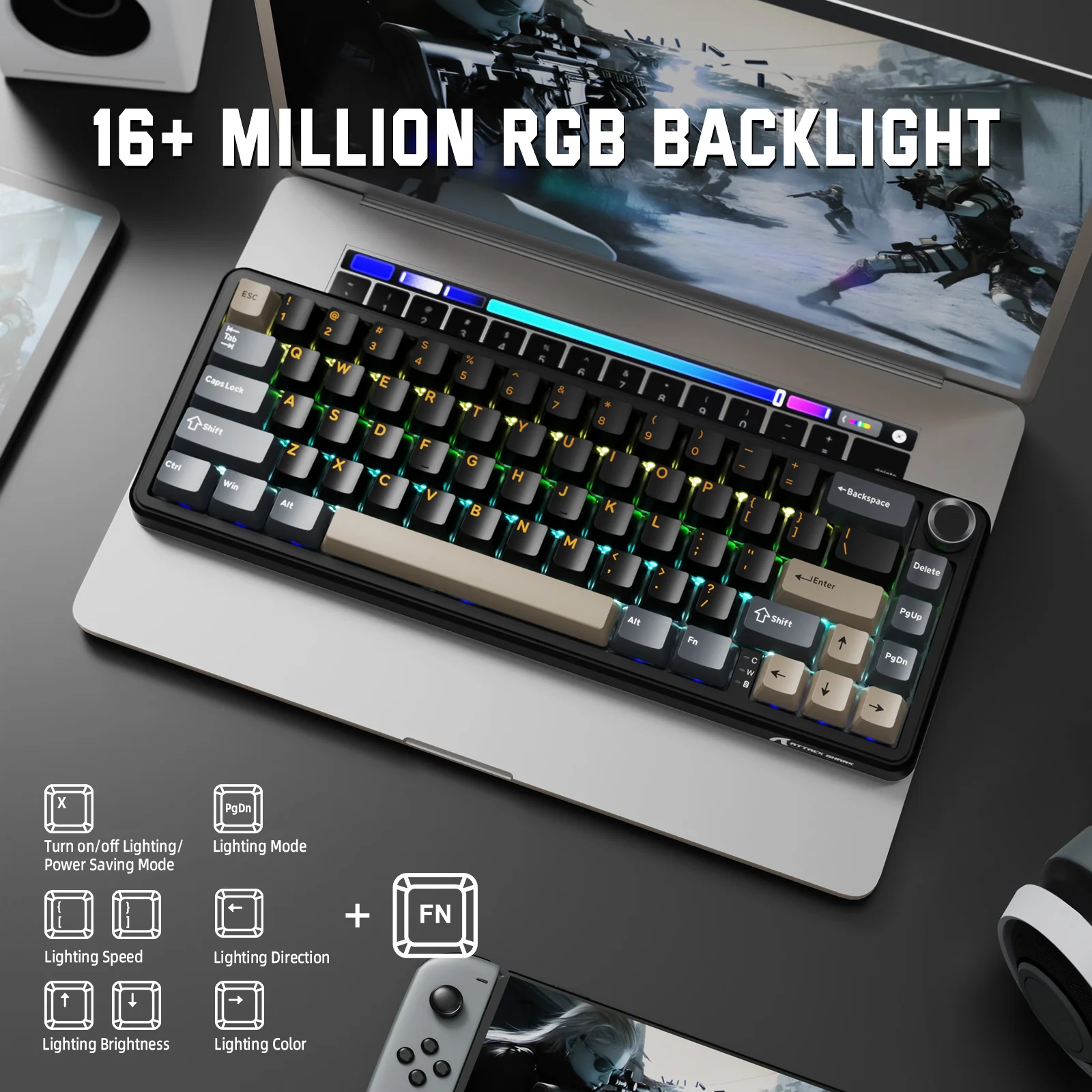 ATTACK SHARK X66 Wireless Mechanical Keyboard with Side Printed PBT Keycaps - Image 32
