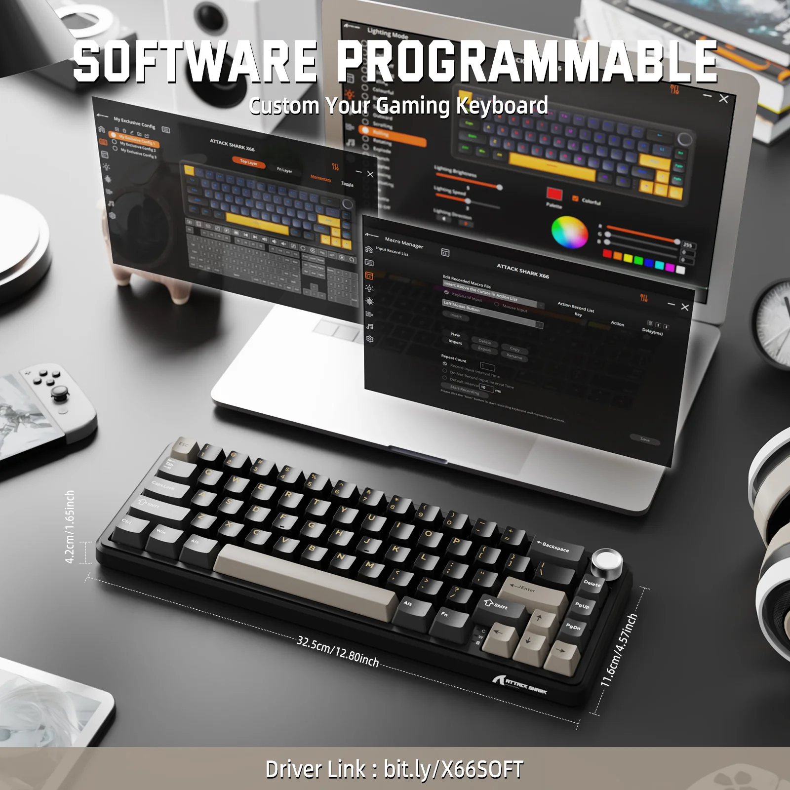 ATTACK SHARK X66 Wireless Mechanical Keyboard with Side Printed PBT Keycaps - Image 36