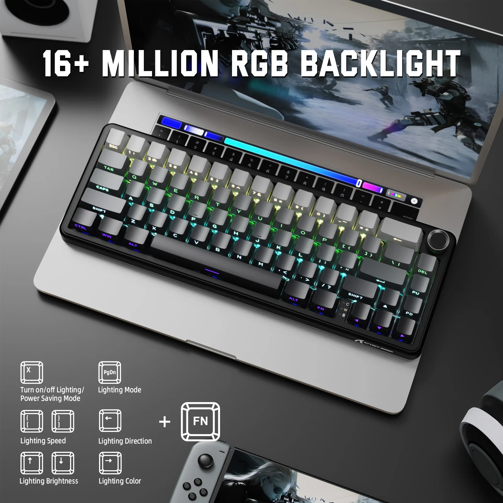 ATTACK SHARK X66 Wireless Mechanical Keyboard with Side Printed PBT Keycaps - Image 5