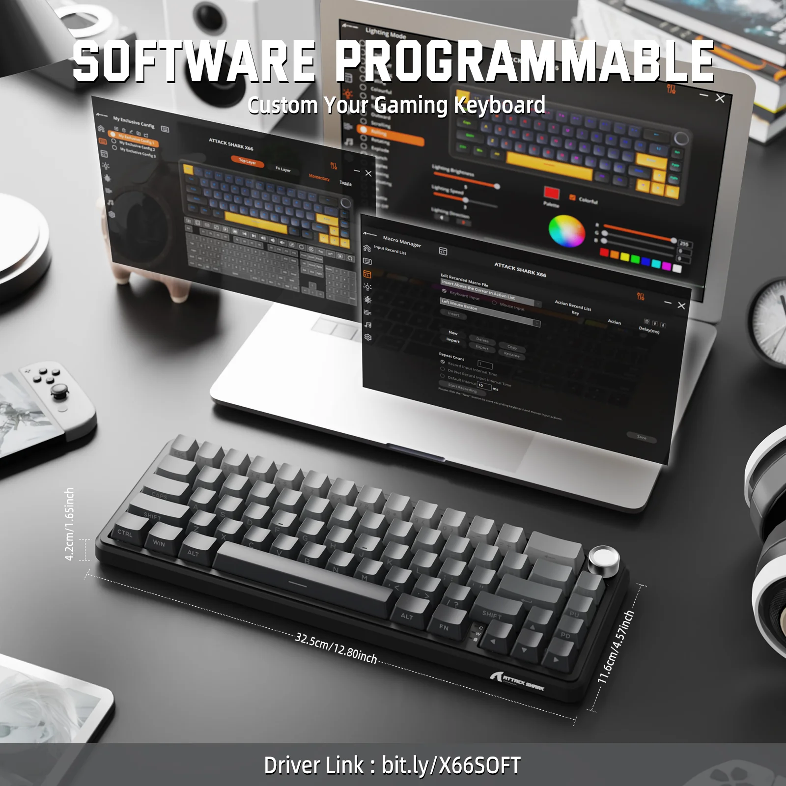 ATTACK SHARK X66 Wireless Mechanical Keyboard with Side Printed PBT Keycaps - Image 9