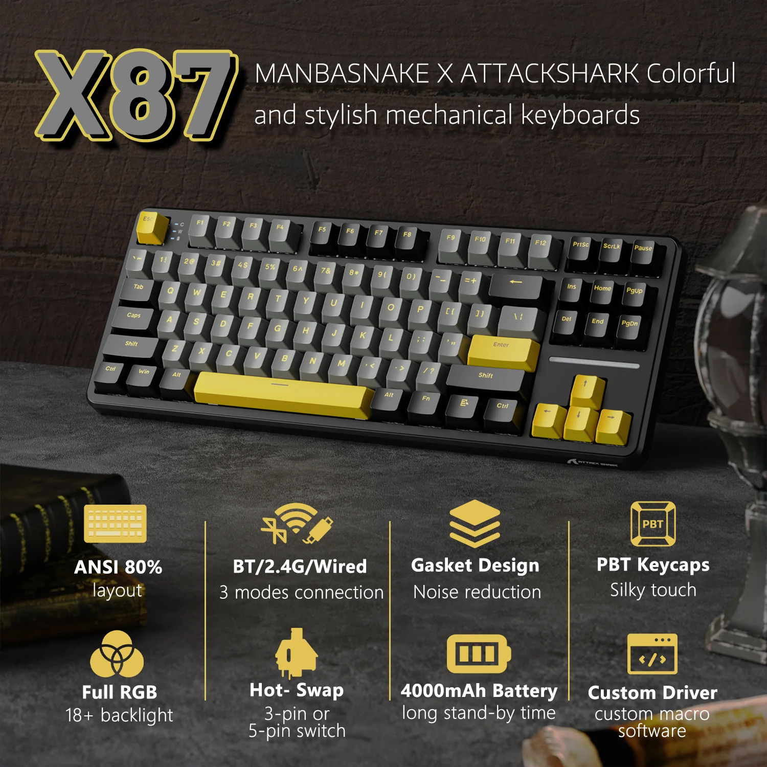 ATTACK SHARK X87 Tri-mode Gasket Mechanical Keyboard - Image 11