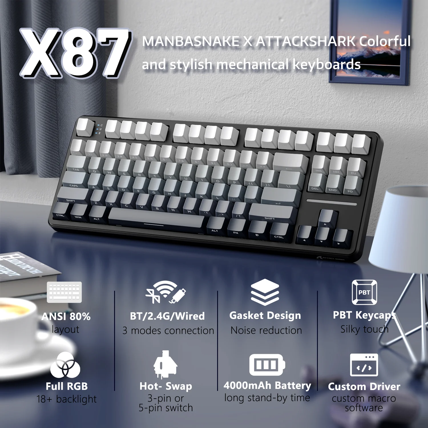 ATTACK SHARK X87 Tri-mode Gasket Mechanical Keyboard - Image 21