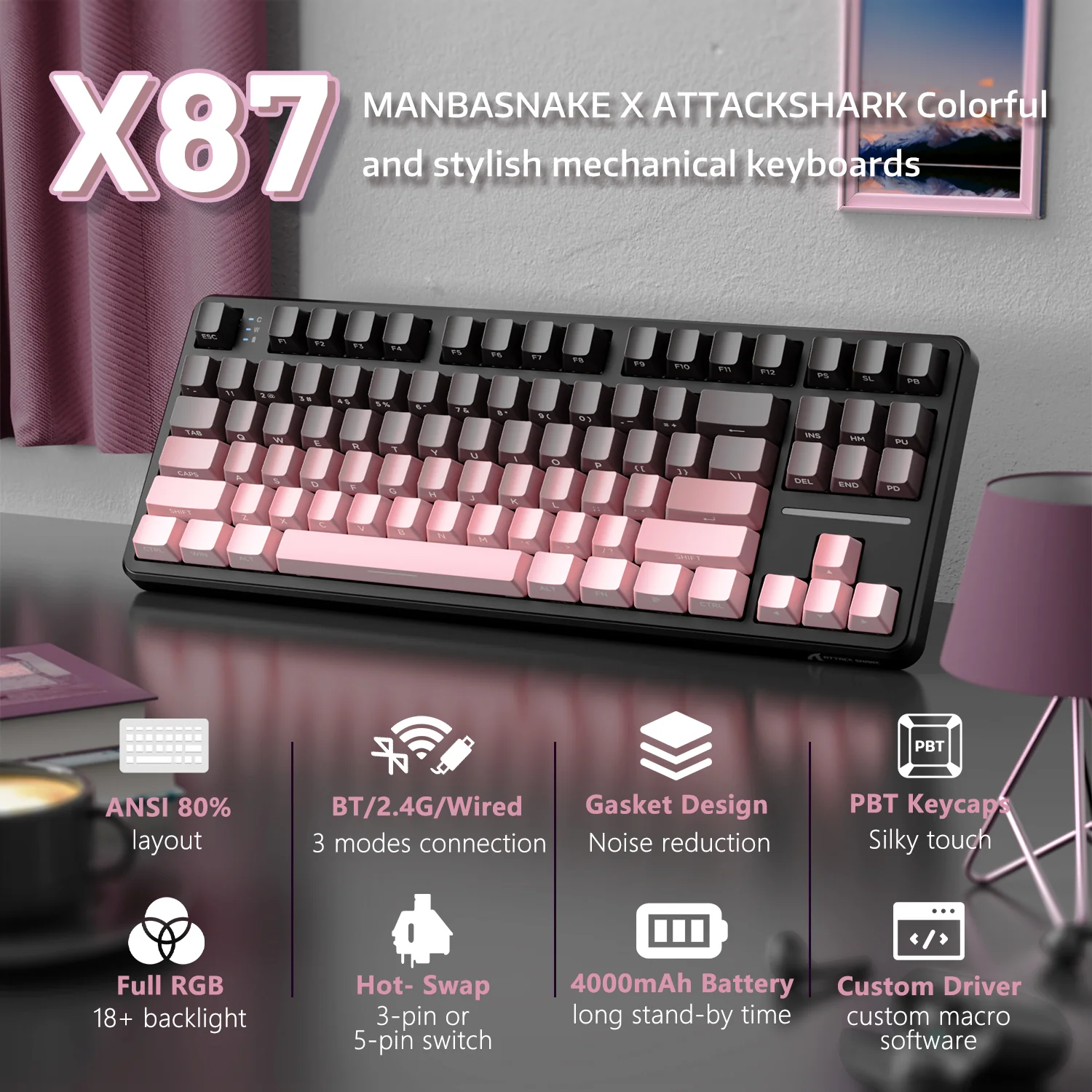 ATTACK SHARK X87 Tri-mode Gasket Mechanical Keyboard - Image 44