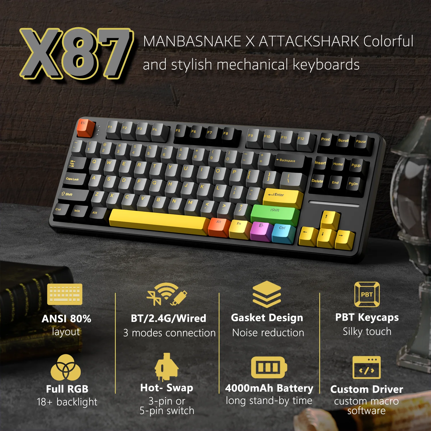 ATTACK SHARK X87 Tri-mode Gasket Mechanical Keyboard - Image 50