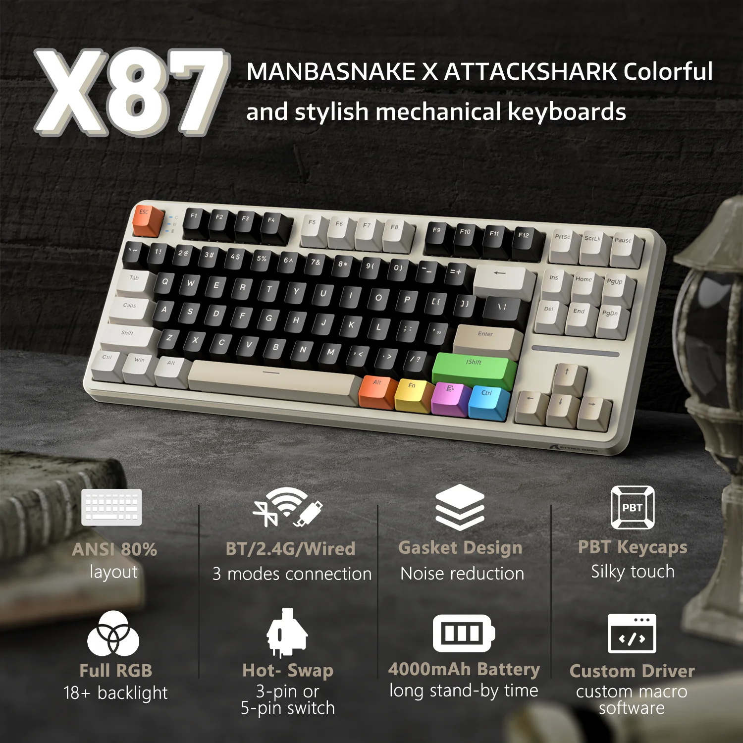ATTACK SHARK X87 Tri-mode Gasket Mechanical Keyboard - Image 59