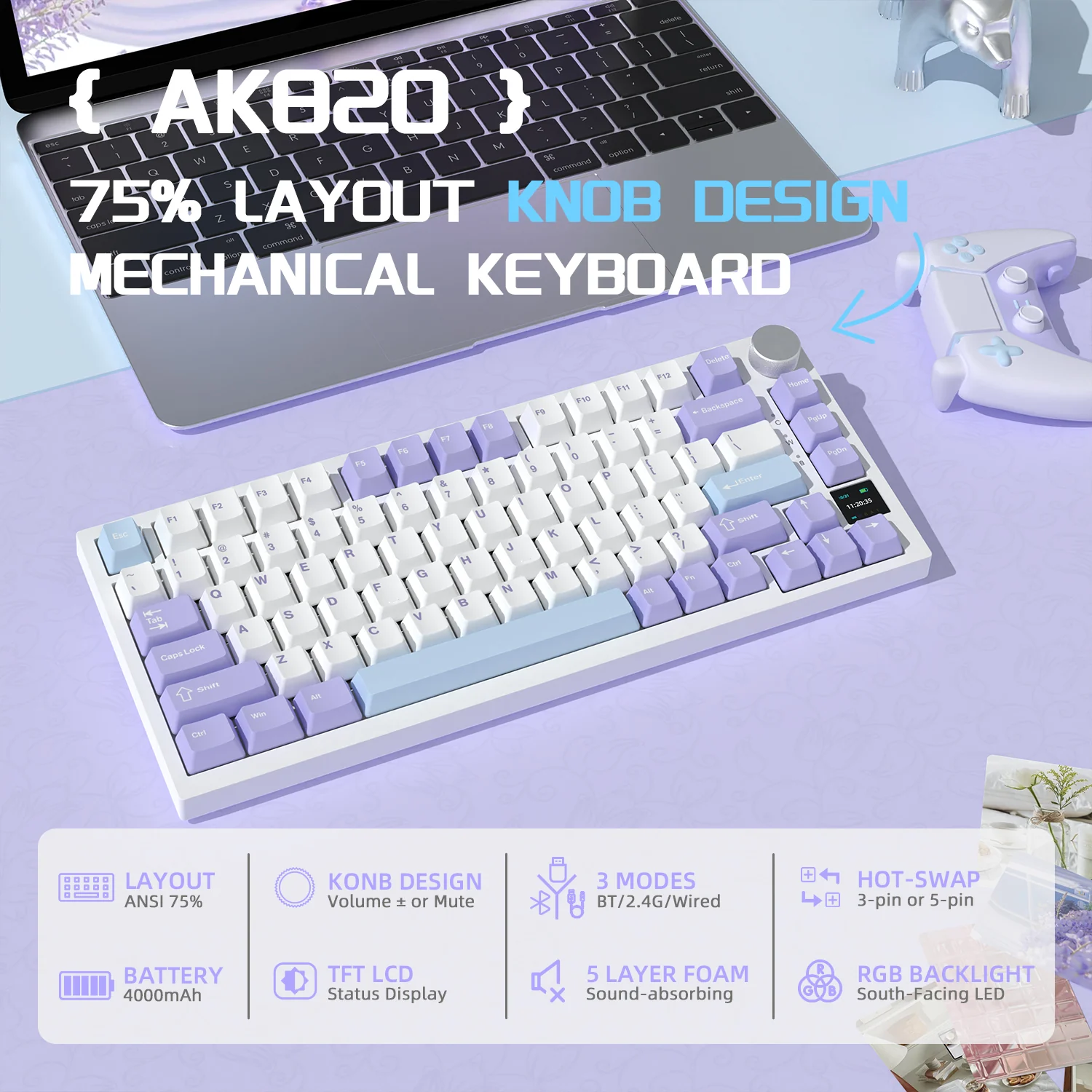 ATTACK SHARK x AJAZZ AK820 Pro Tri-mode Gasket Mechanical Keyboard - Image 12