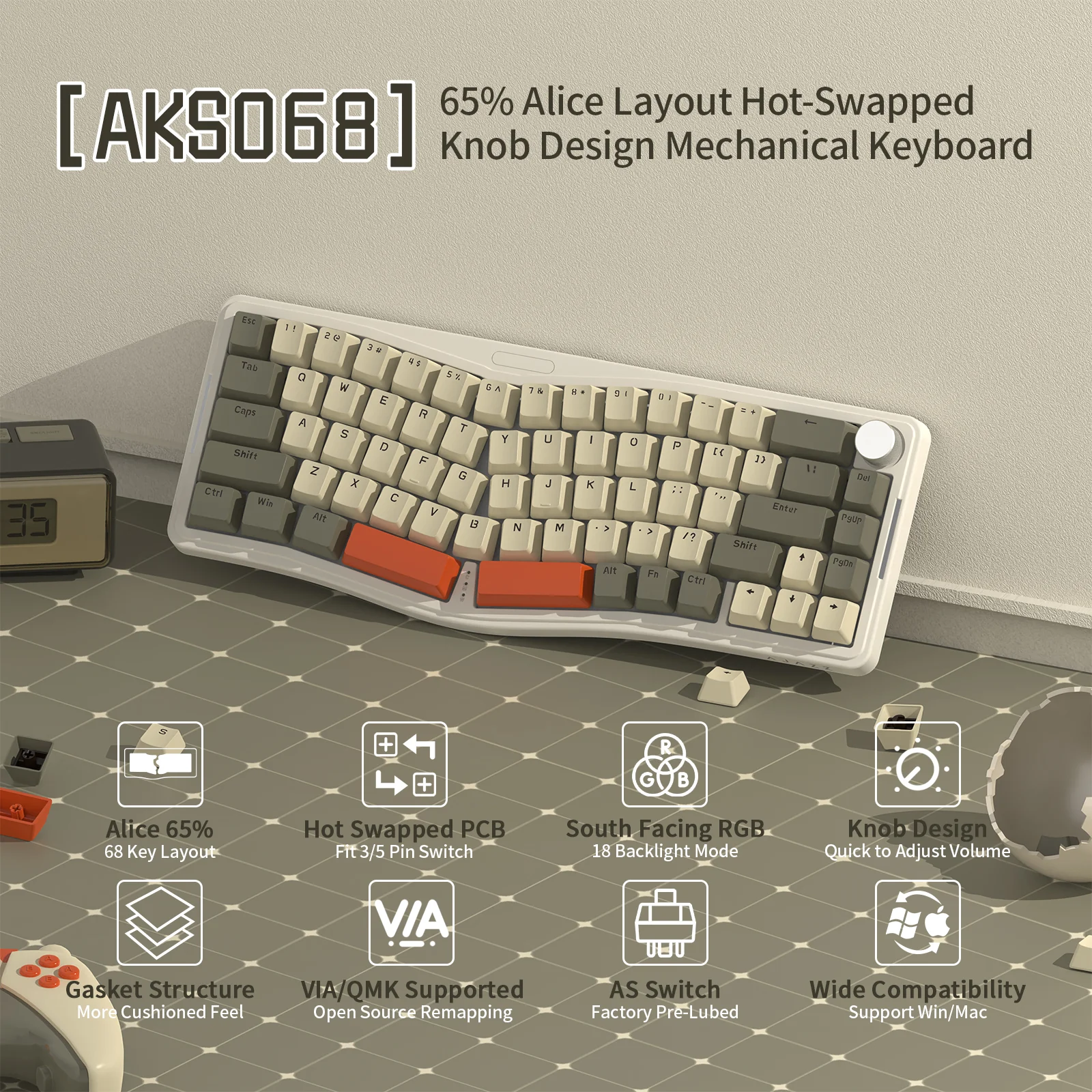 ATTACK SHARK x AJAZZ AKS068 Alice Mechanical Keyboard - Image 10