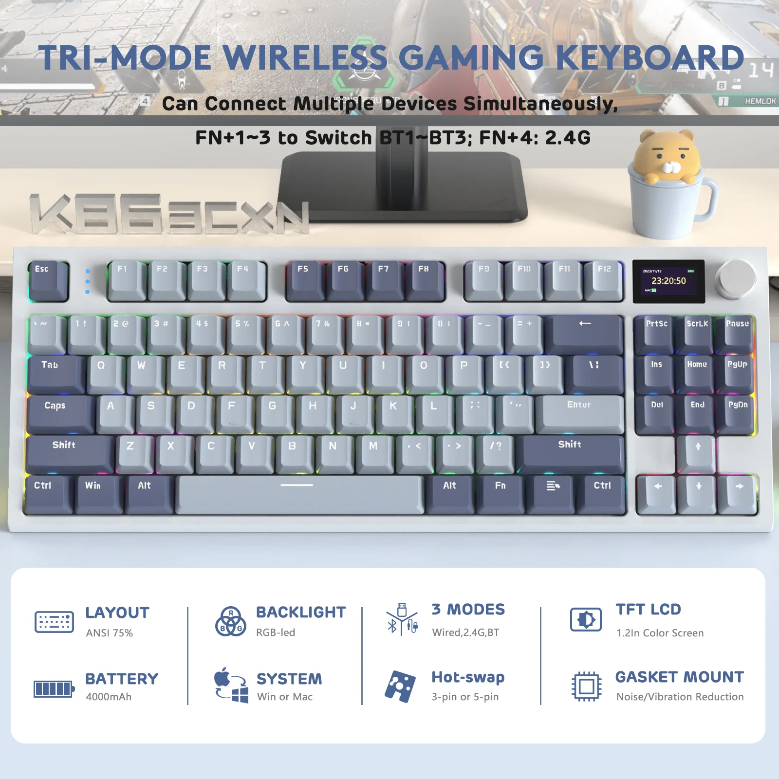 ATTACK SHARK K86 Wireless Mechanical Keyboard with Coiled Cable - Image 11