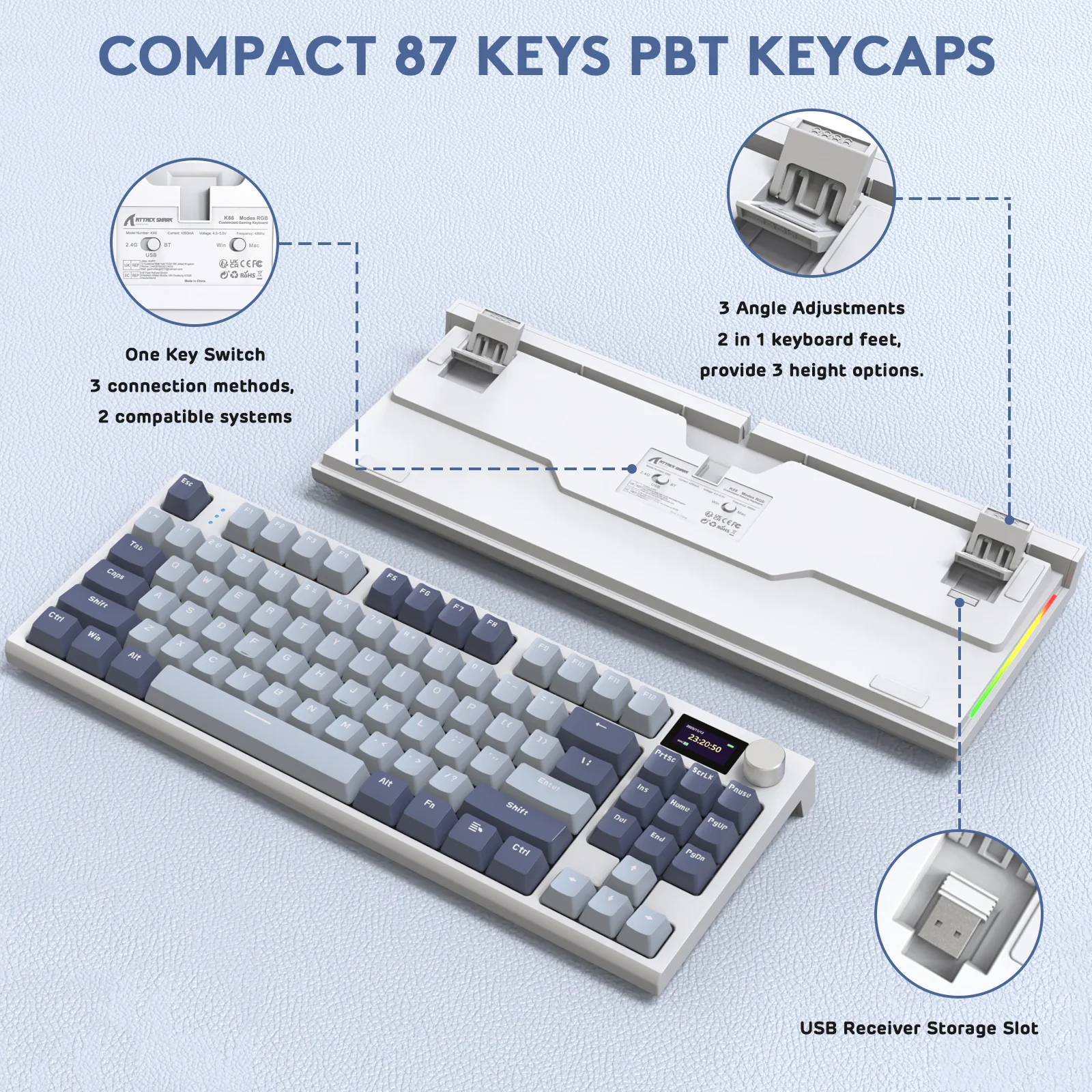ATTACK SHARK K86 Wireless Mechanical Keyboard with Coiled Cable - Image 16