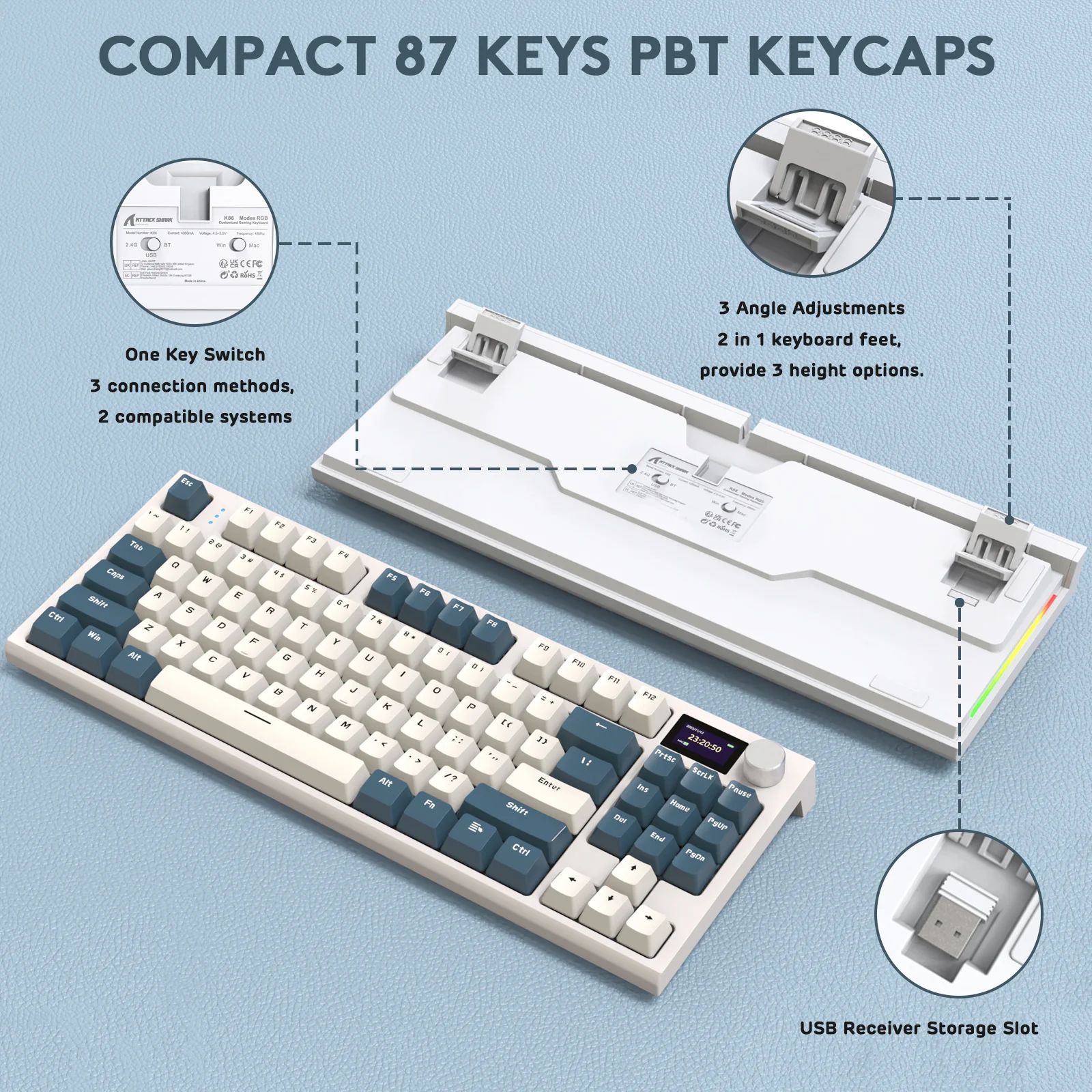 ATTACK SHARK K86 Wireless Mechanical Keyboard with Coiled Cable - Image 25