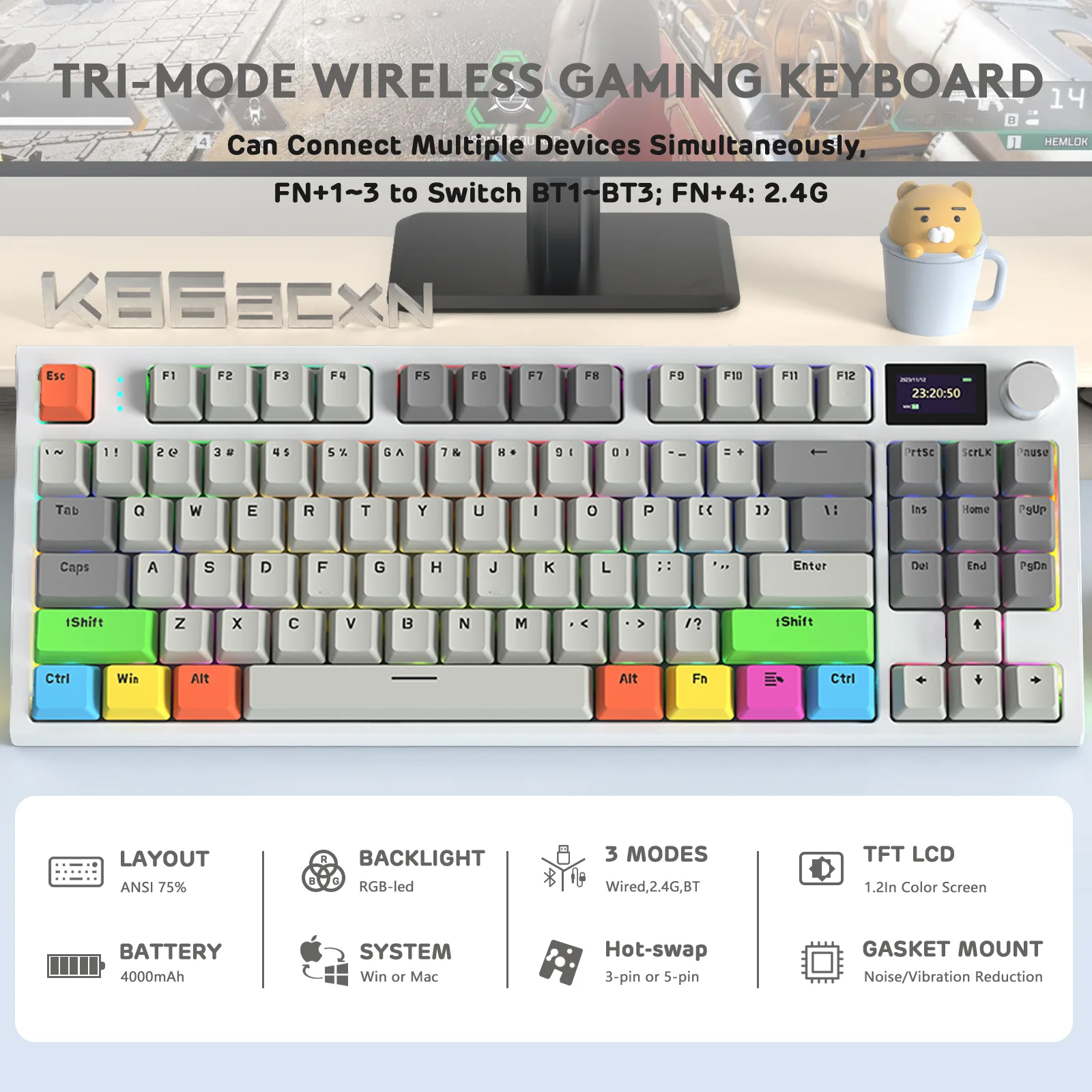 ATTACK SHARK K86 Wireless Mechanical Keyboard with Coiled Cable - Image 29