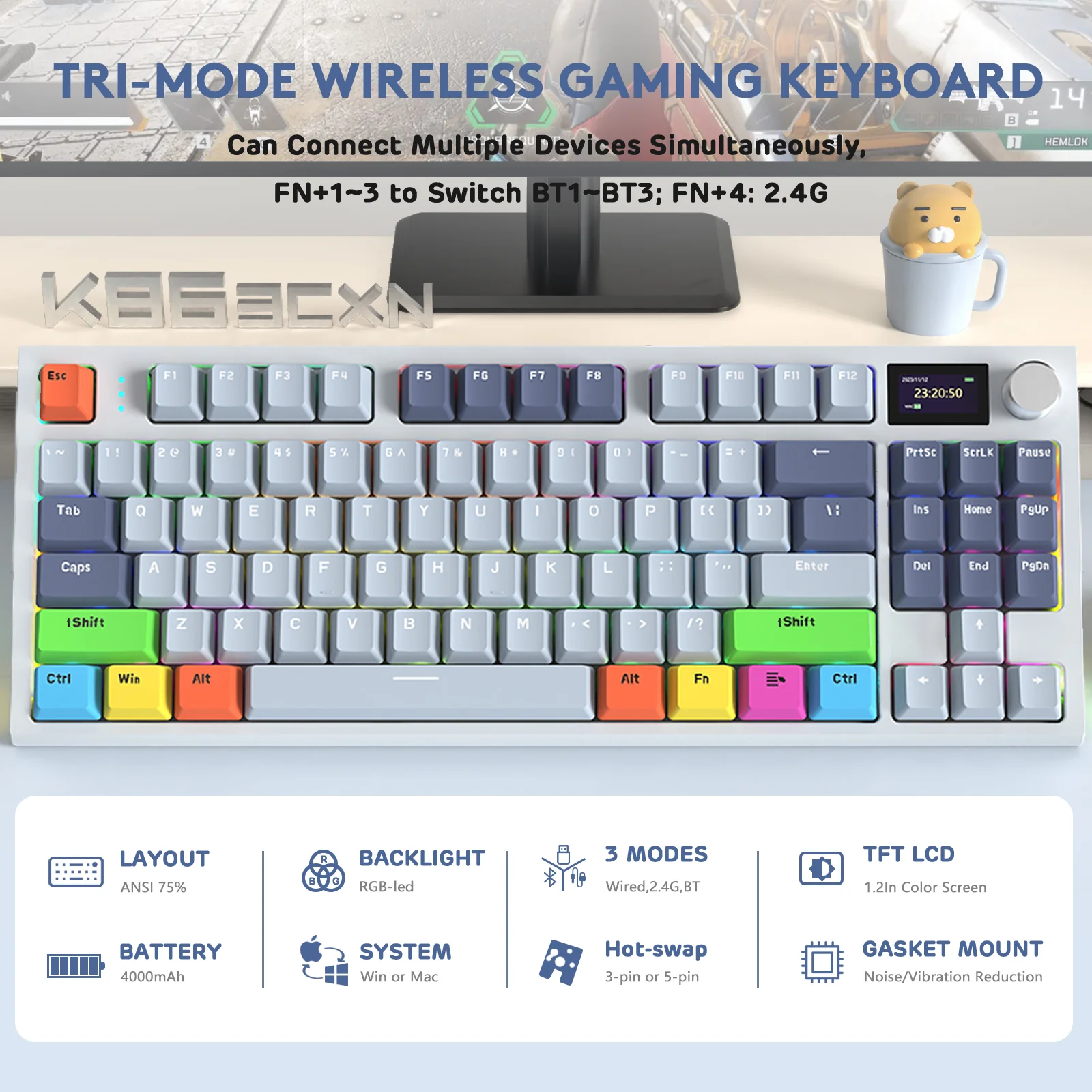 ATTACK SHARK K86 Wireless Mechanical Keyboard with Coiled Cable - Image 37