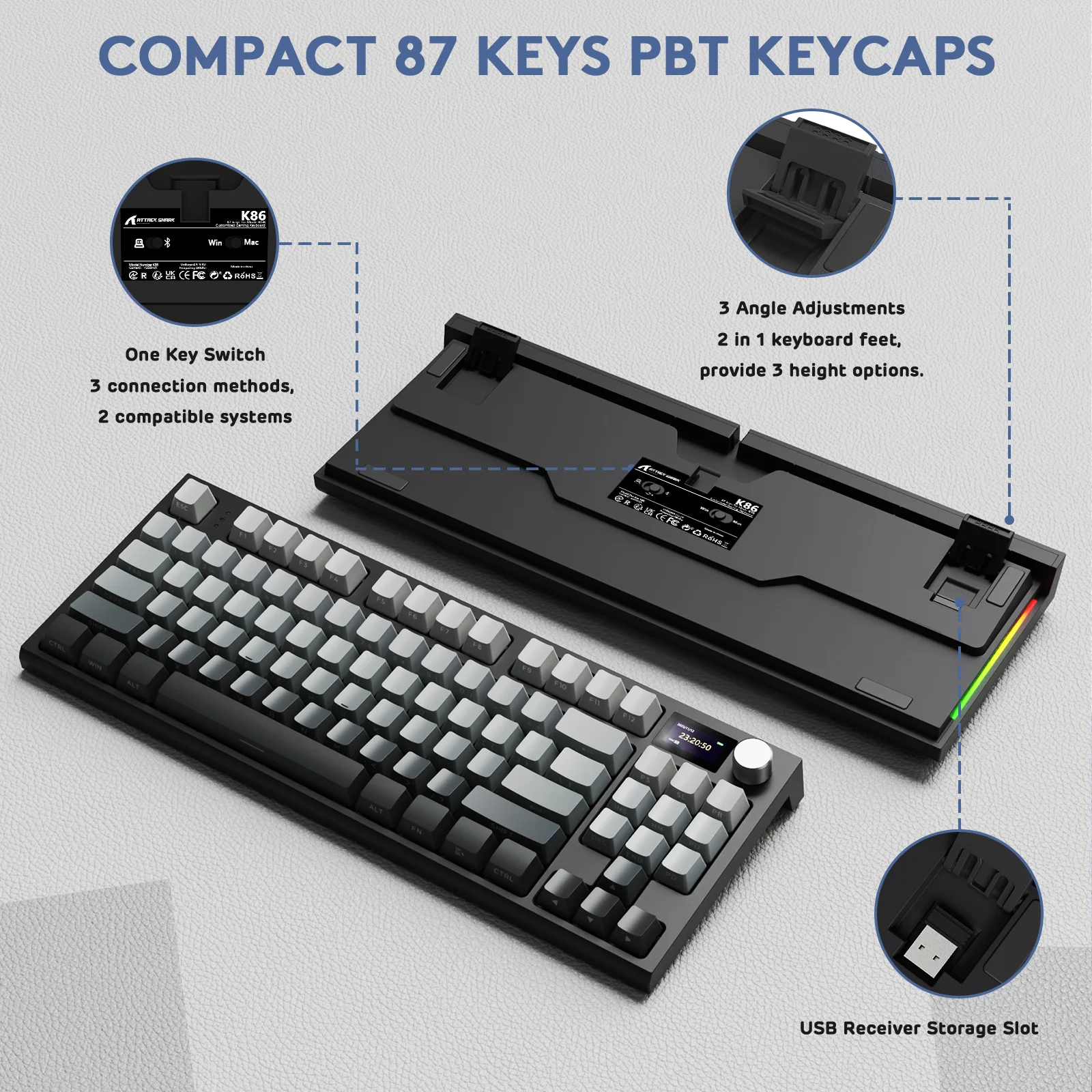 ATTACK SHARK K86 Wireless Mechanical Keyboard with Coiled Cable - Image 58