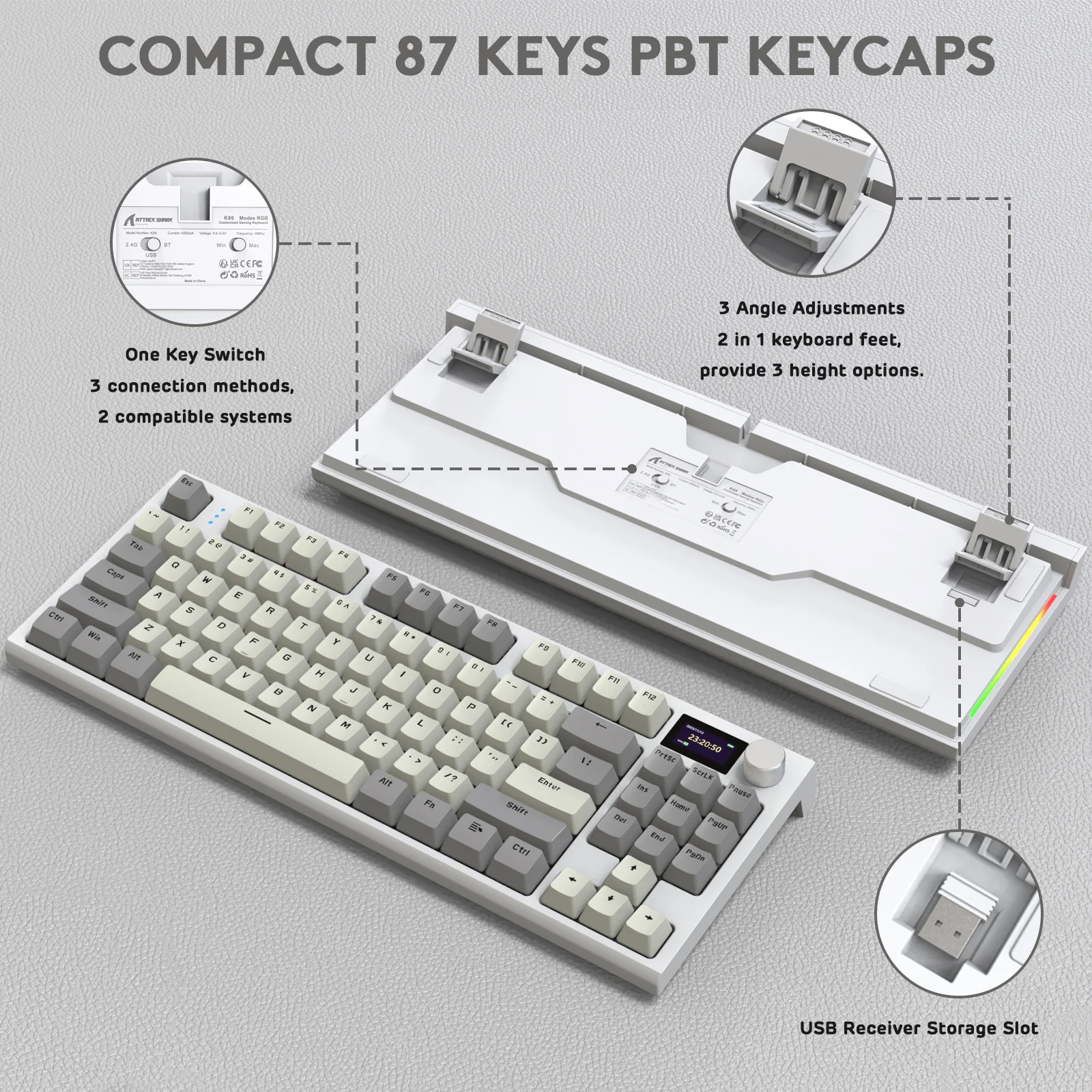 ATTACK SHARK K86 Wireless Mechanical Keyboard with Coiled Cable - Image 7