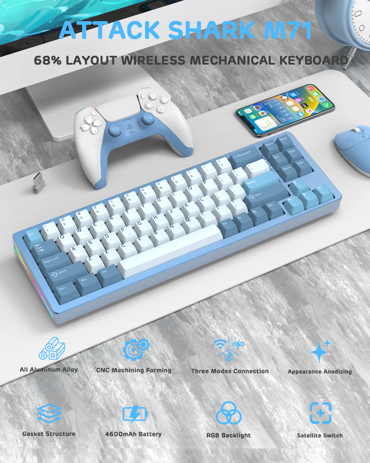 ATTACK SHARK x XINMENG M71 Knob CNC Aluminum Wireless Mechanical Keyboard - Image 11