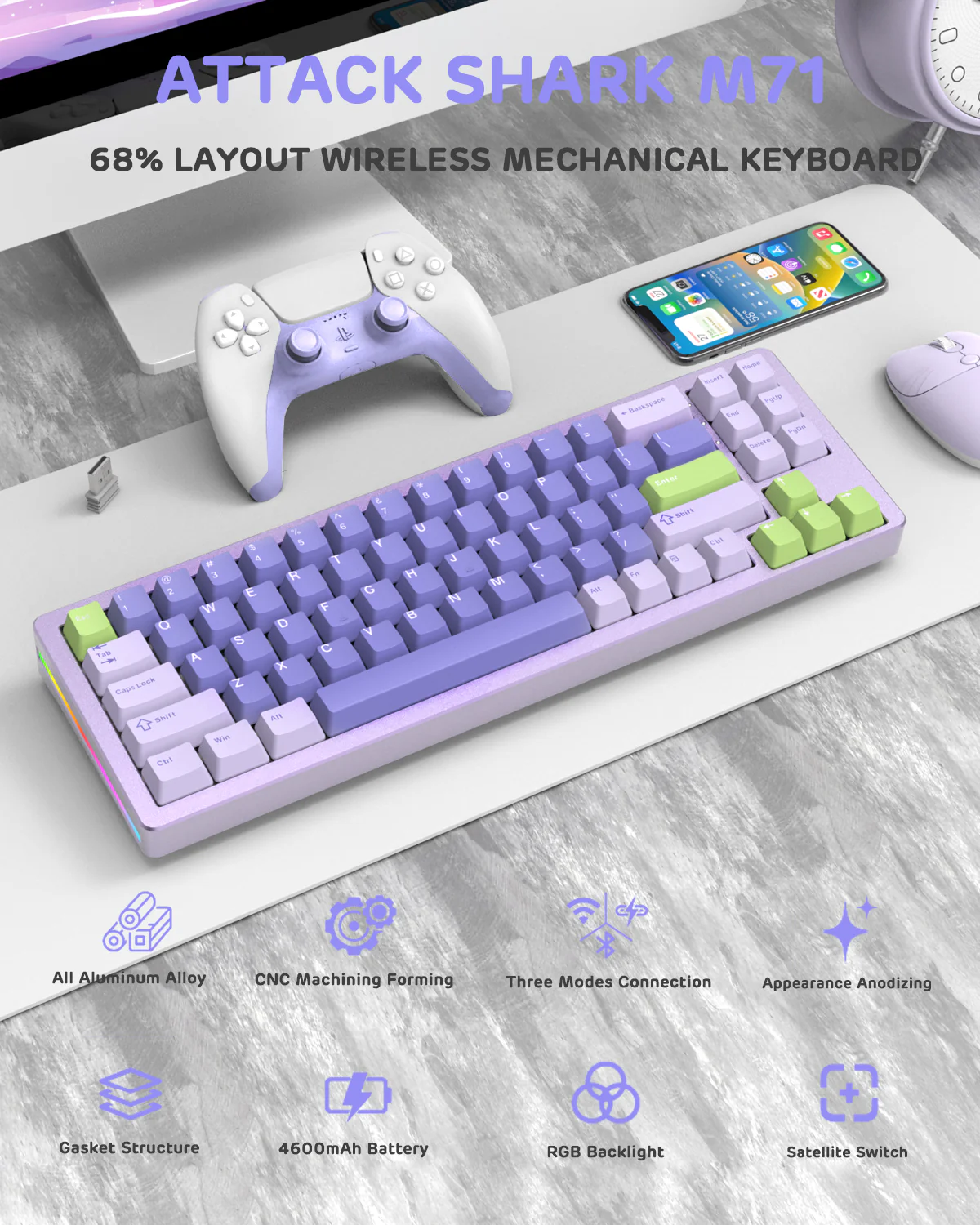 ATTACK SHARK x XINMENG M71 Knob CNC Aluminum Wireless Mechanical Keyboard - Image 20