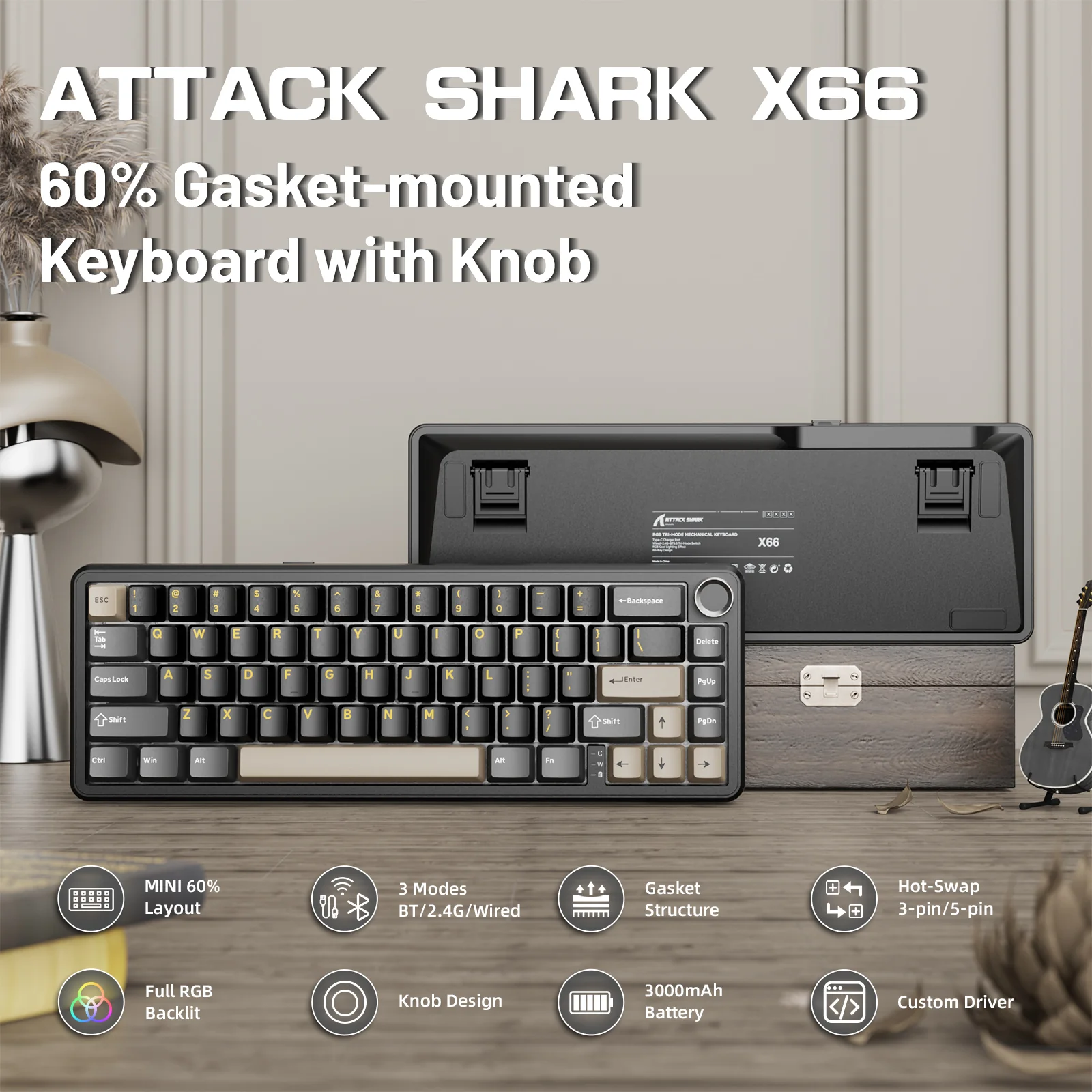 ATTACK SHARK X66 Wireless Mechanical Keyboard with 8K Coiled Cable - Image 11