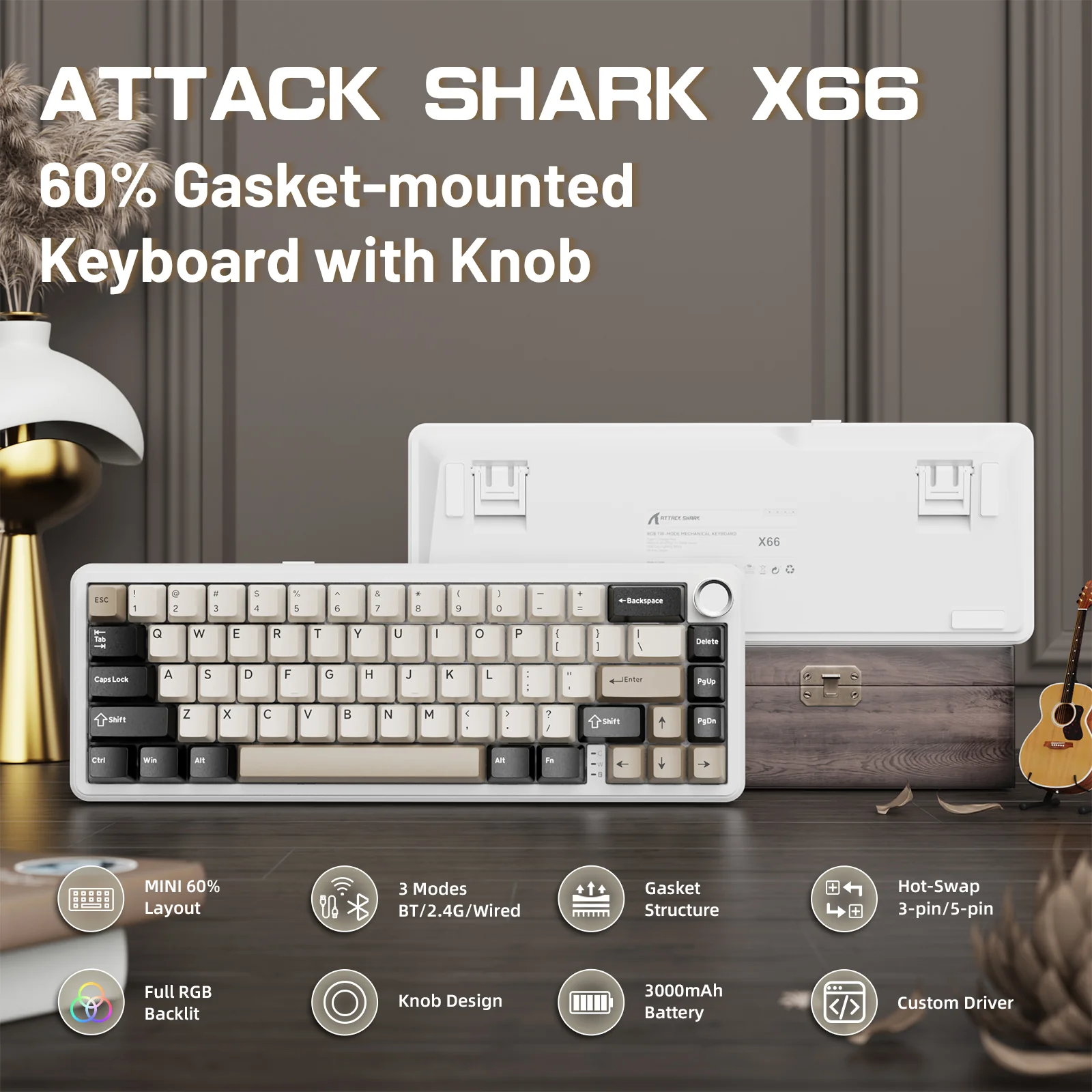 ATTACK SHARK X66 Wireless Mechanical Keyboard with 8K Coiled Cable - Image 20
