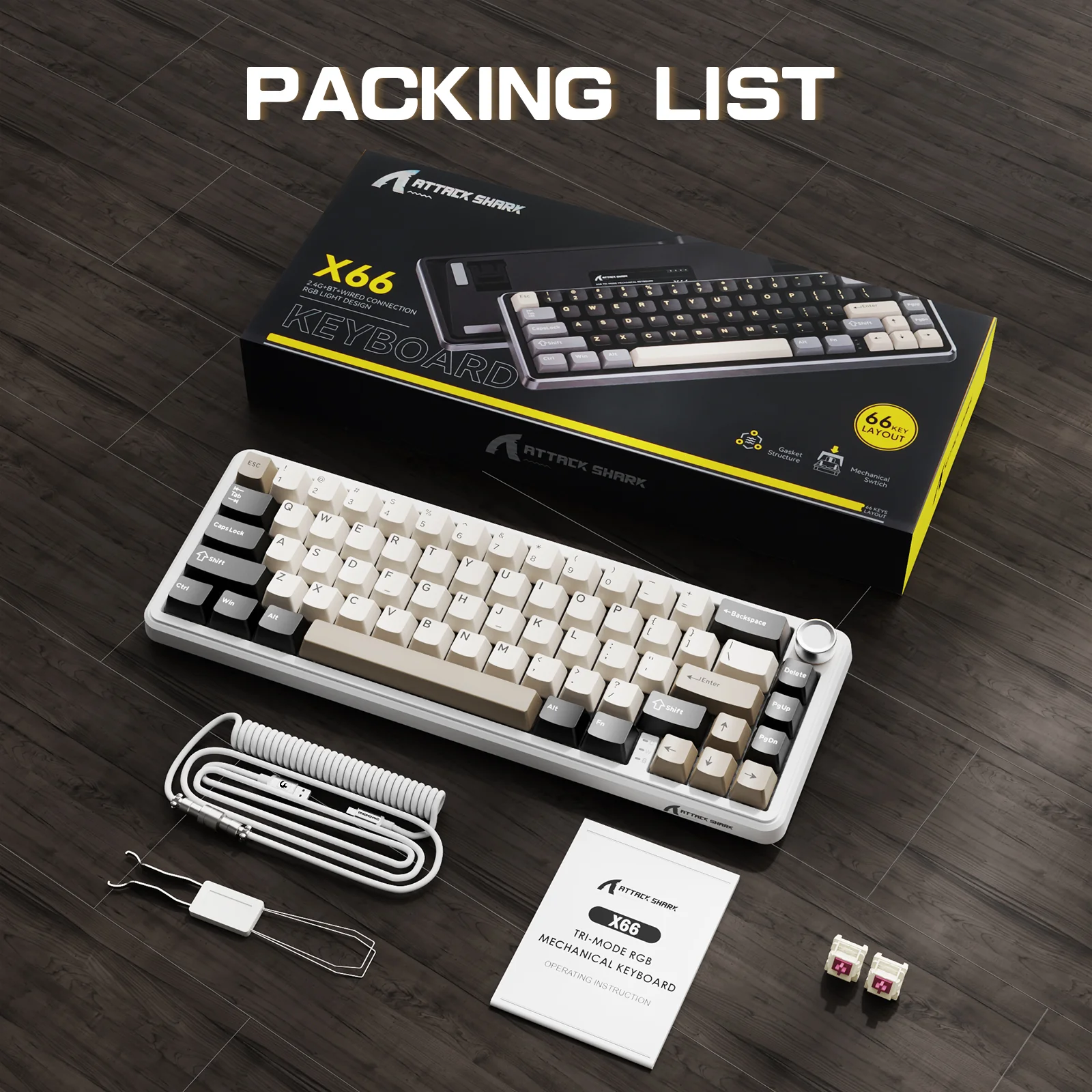 ATTACK SHARK X66 Wireless Mechanical Keyboard with 8K Coiled Cable - Image 27