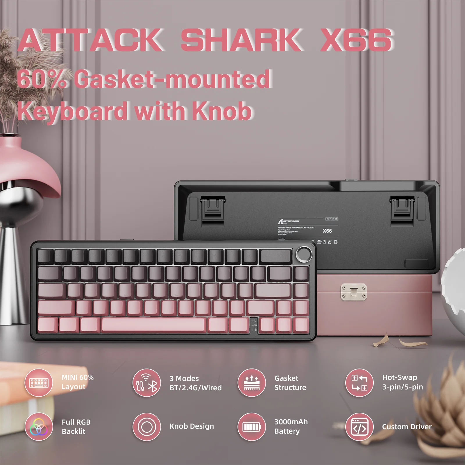 ATTACK SHARK X66 Wireless Mechanical Keyboard with 8K Coiled Cable - Image 29