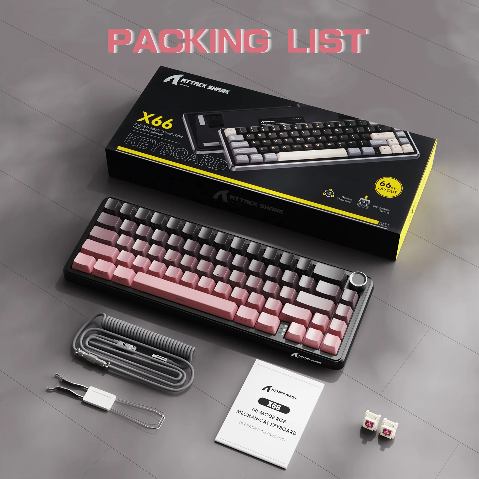 ATTACK SHARK X66 Wireless Mechanical Keyboard with 8K Coiled Cable - Image 36