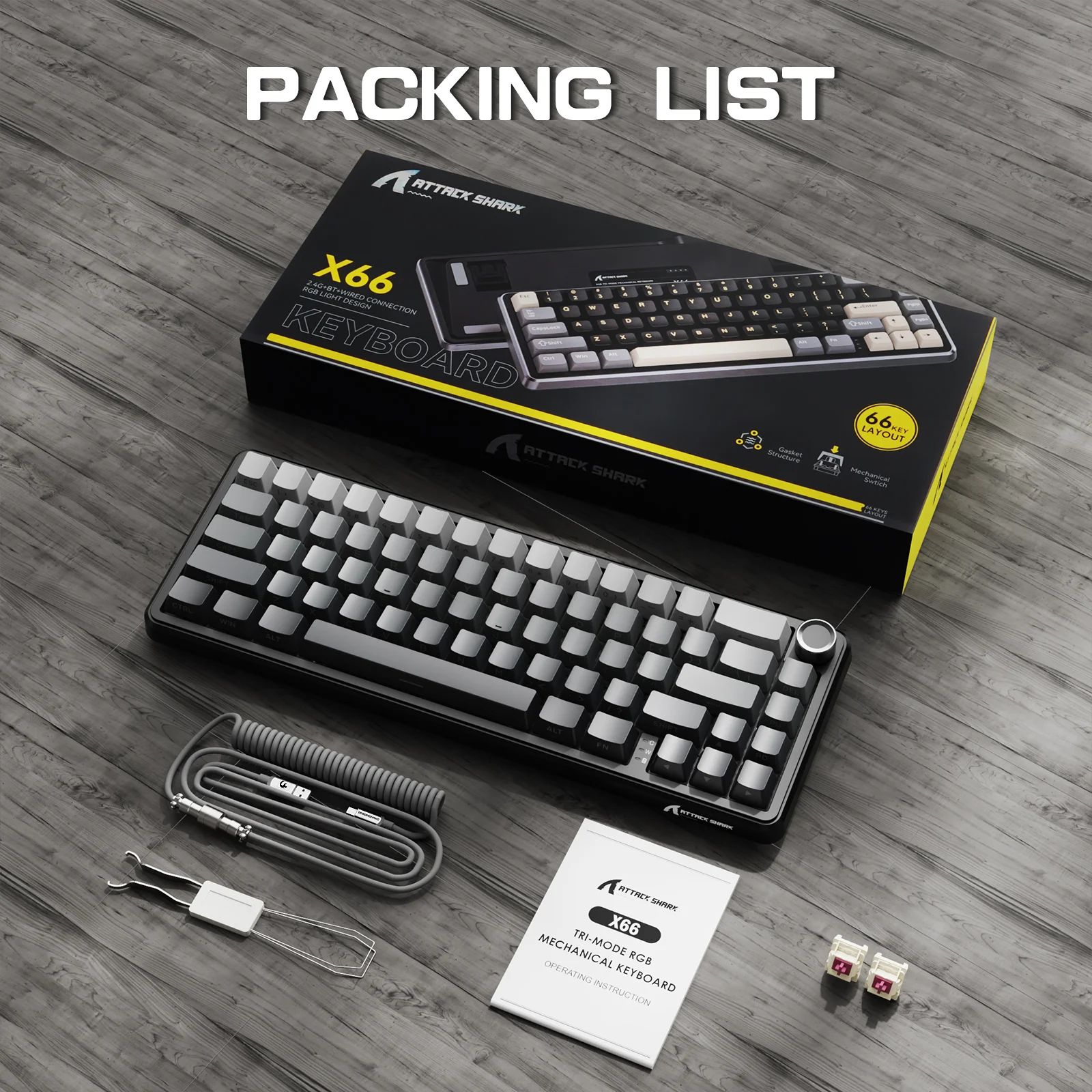 ATTACK SHARK X66 Wireless Mechanical Keyboard with 8K Coiled Cable - Image 9