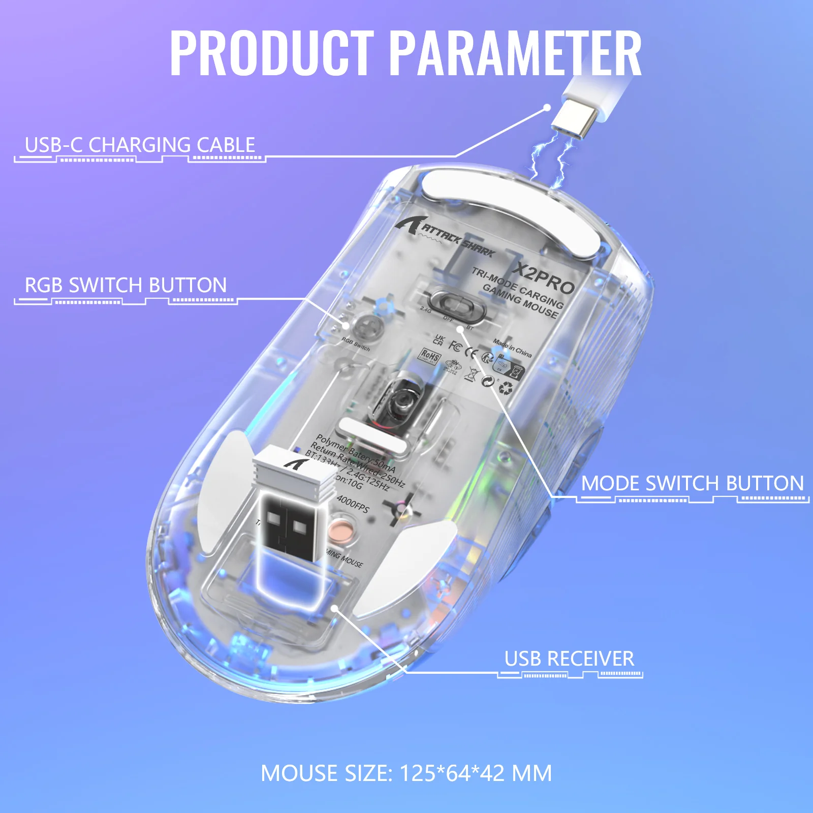 ATTACK SHARK X2PRO Wireless Gaming Mouse with Charging Dock - Image 18